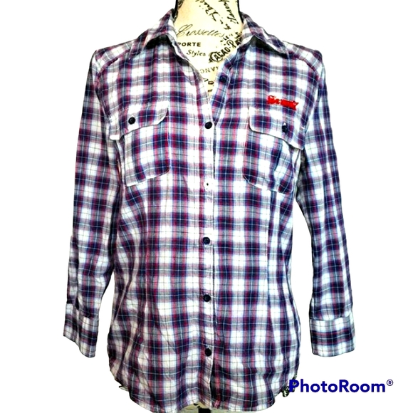 Seven7 Tops - 7Seven Women Button-down Plaid Top Small